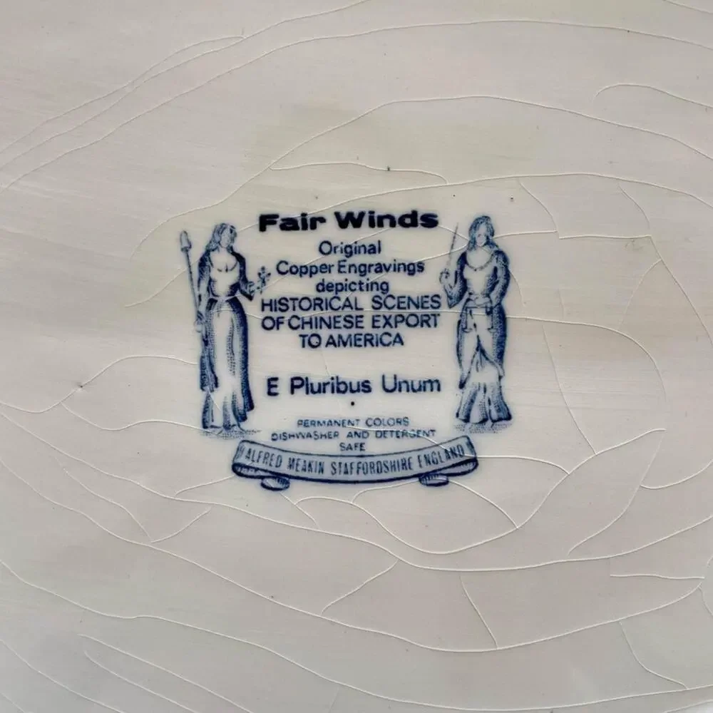 Fair Winds Alfred Meakin Staffordshire Blue White Historical Nautical Platter